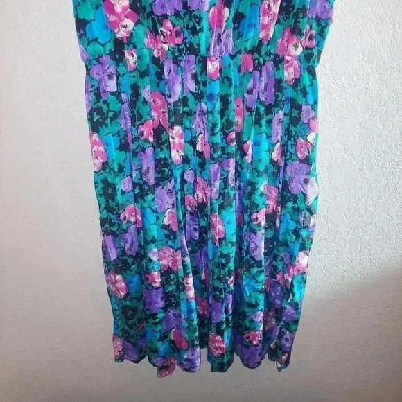 Vintage SHELLY MICHAELS Silky Floral Blouson Dress SZ 15/16 Beautiful!! - Picture 6 of 12
